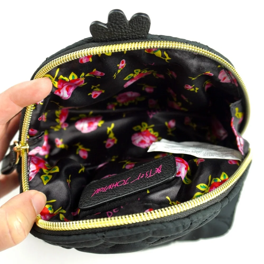 Betsey Johnson Black White Red Penguin Cosmetic Bag